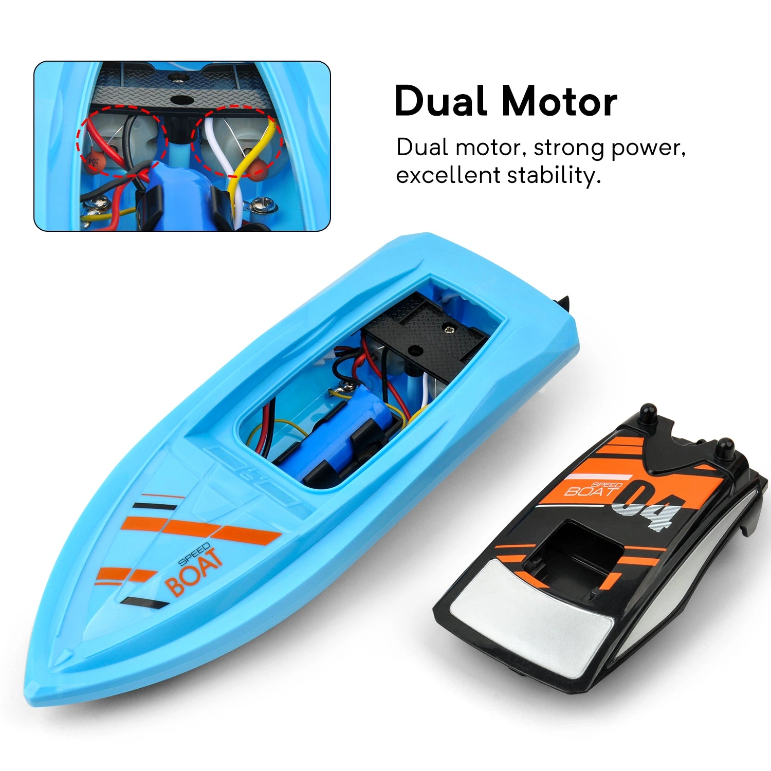 GizmoVine RC Boat Blast: Conquer Pools & Lakes! High-Speed Fun for Boys, Blue Racer.